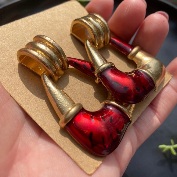 Gold and Red Statement Earrings - Picture 8 of 15